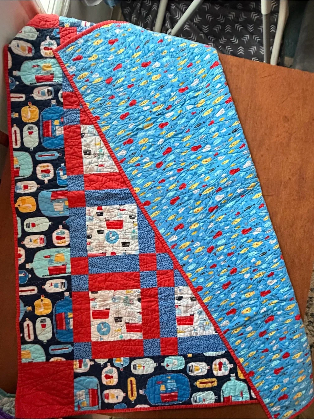 Nautical Patchwork Quilt - Red & Blue